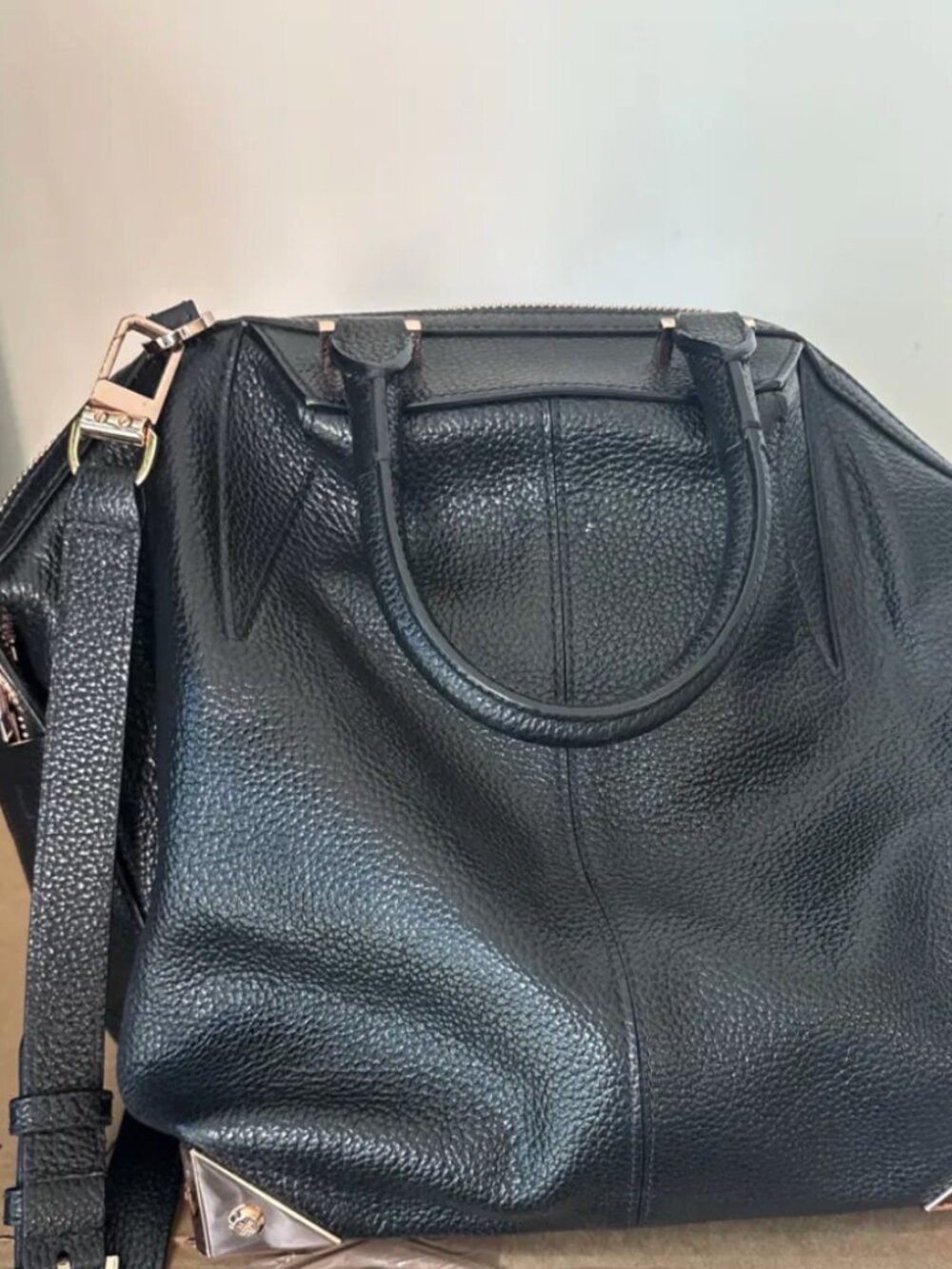 Alexander Wang Large Emile Tote - Black Pebbled Leather, Rose Gold Hardware